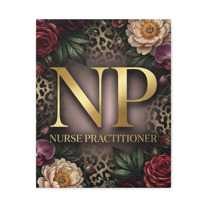 Nurse Practitioner NP Gold Leopard Floral Matte Canvas Wall Art