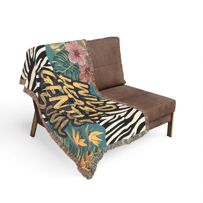 'Wild Heart, Gentle Soul' Tropical Zebra Throw / Woven Blanket —