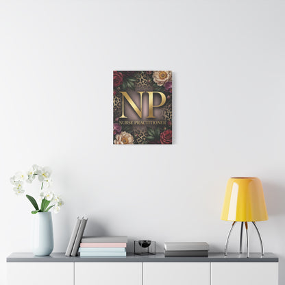 Nurse Practitioner NP Gold Leopard Floral Matte Canvas Wall Art