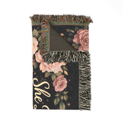 Woven Blanket: "She Believed She Could So She Matched" Floral Stethoscope Throw