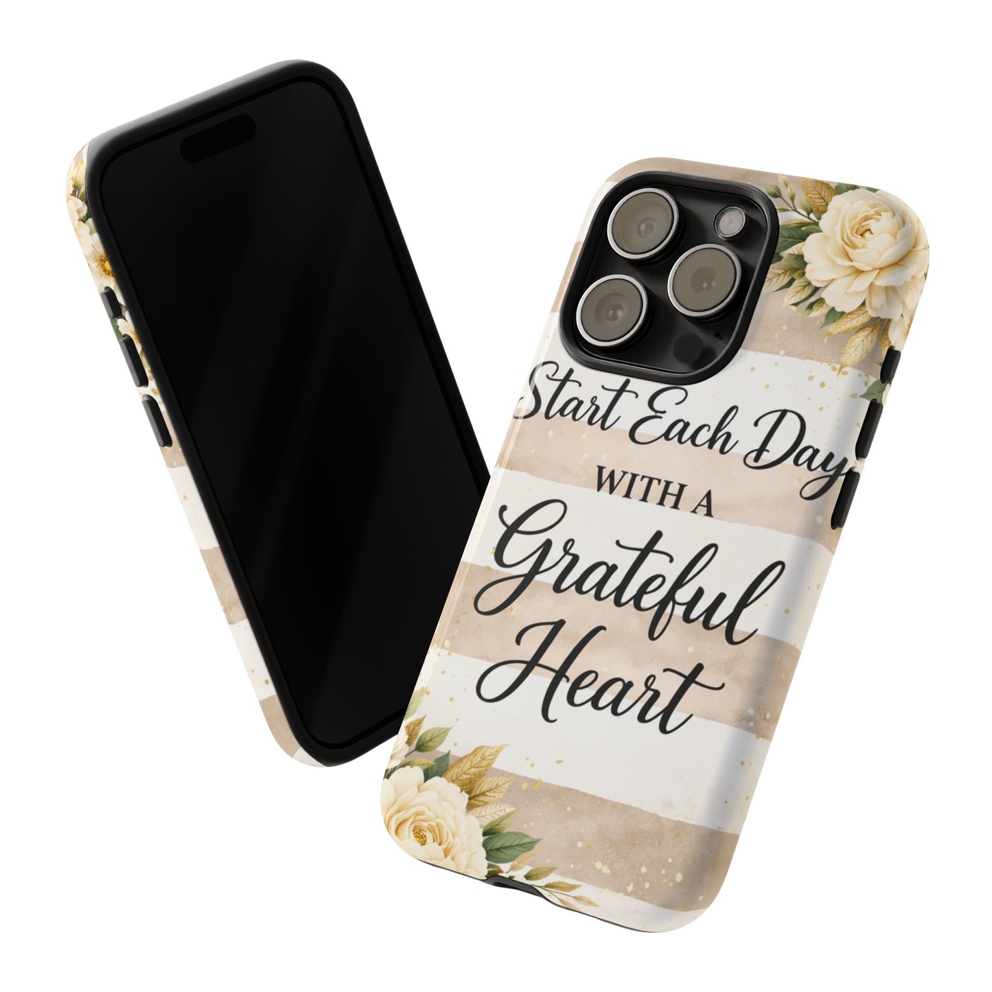 Grateful Heart Tough Case — Floral Striped Protective Phone Case