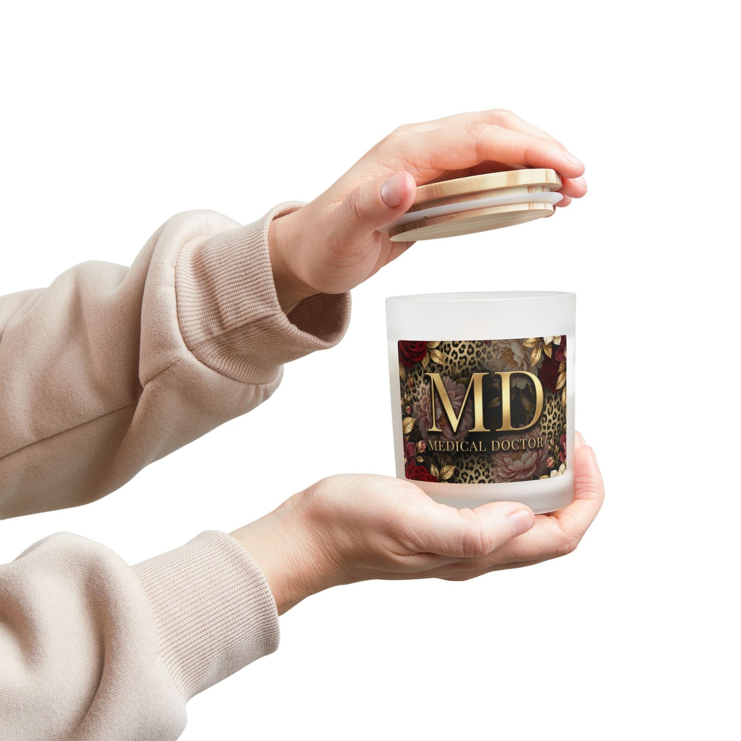 Medical Doctor Candle — Floral Leopard Frosted Glass Scented Candle (11 oz)