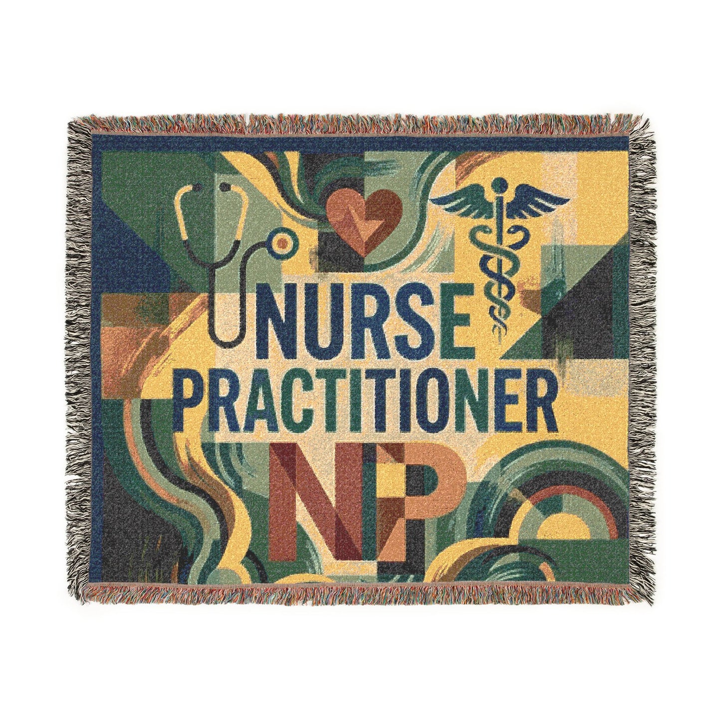 Nurse Practitioner Woven Blanket — Cozy NP Throw with Caduceus & Stethoscope Design