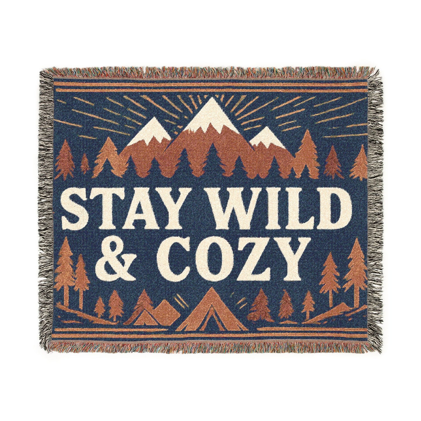 Stay Wild & Cozy Woven Blanket — Mountain Camping Throw