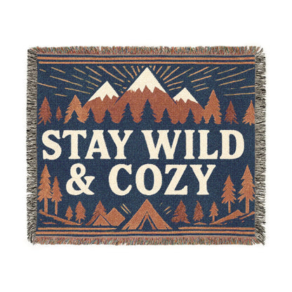 Stay Wild & Cozy Woven Blanket — Mountain Camping Throw