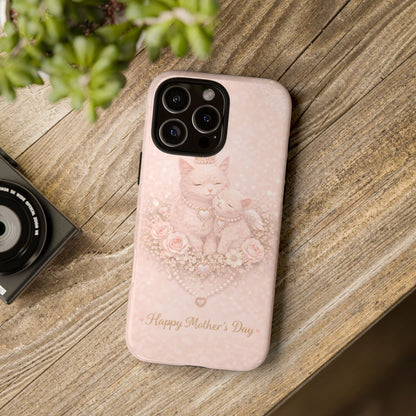 Phone Case — Pink 'Happy Mother's Day' Cute Cat Mom & Kitten Floral Design