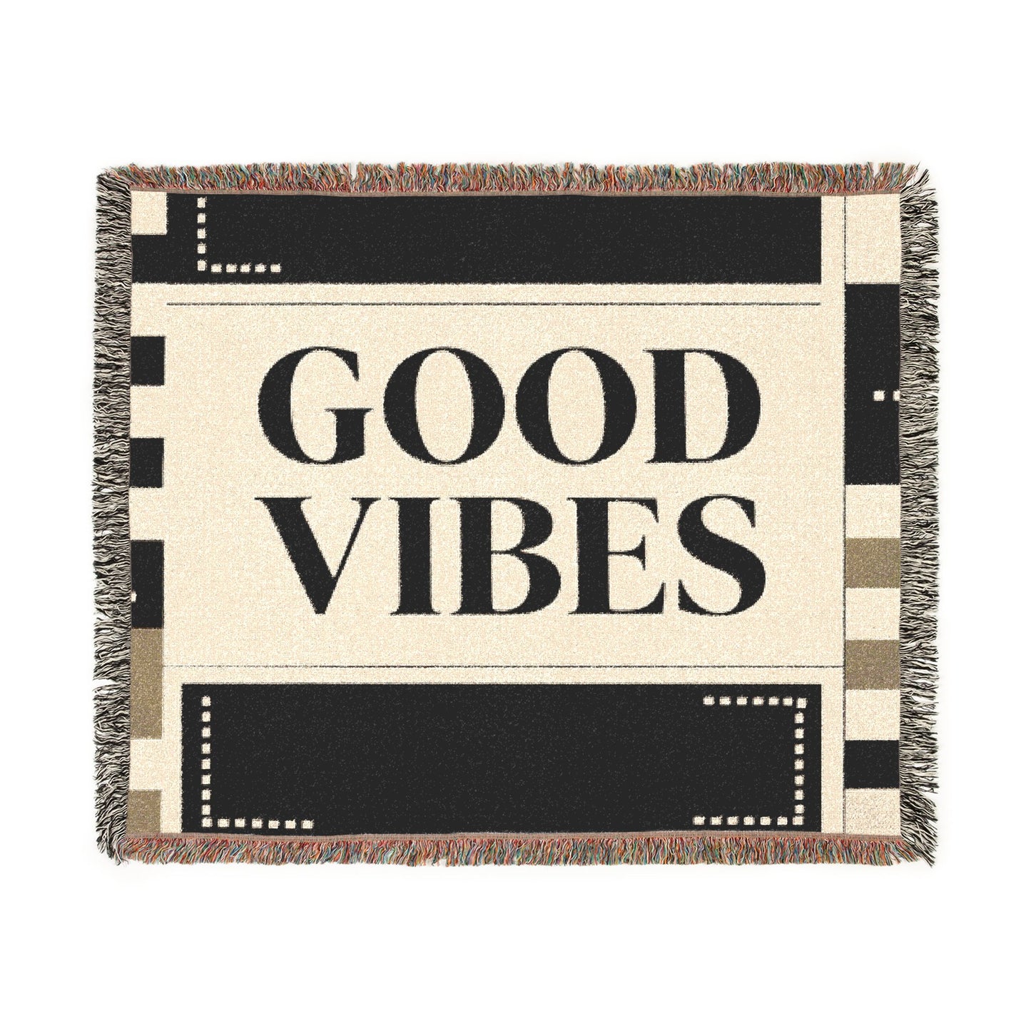Good Vibes Woven Blanket — Cozy Retro Throw for Living Room & Dorm