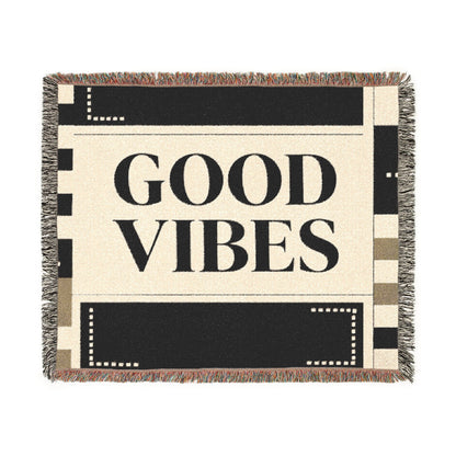 Good Vibes Woven Blanket — Cozy Retro Throw for Living Room & Dorm