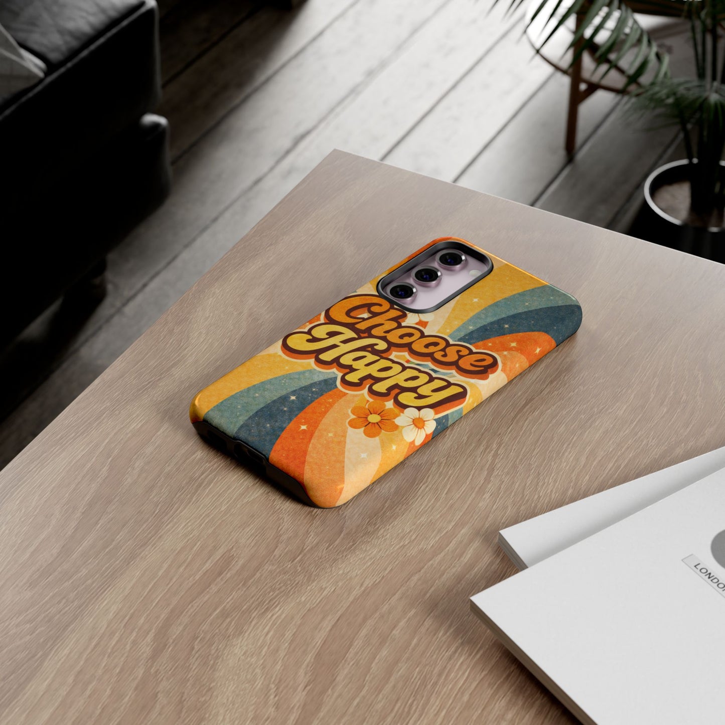 Retro 'Choose Happy' Phone Case — 70s Vibe Floral Protection