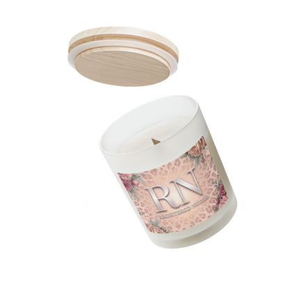 RN Registered Nurse Candle — Floral Leopard Frosted Glass 11oz