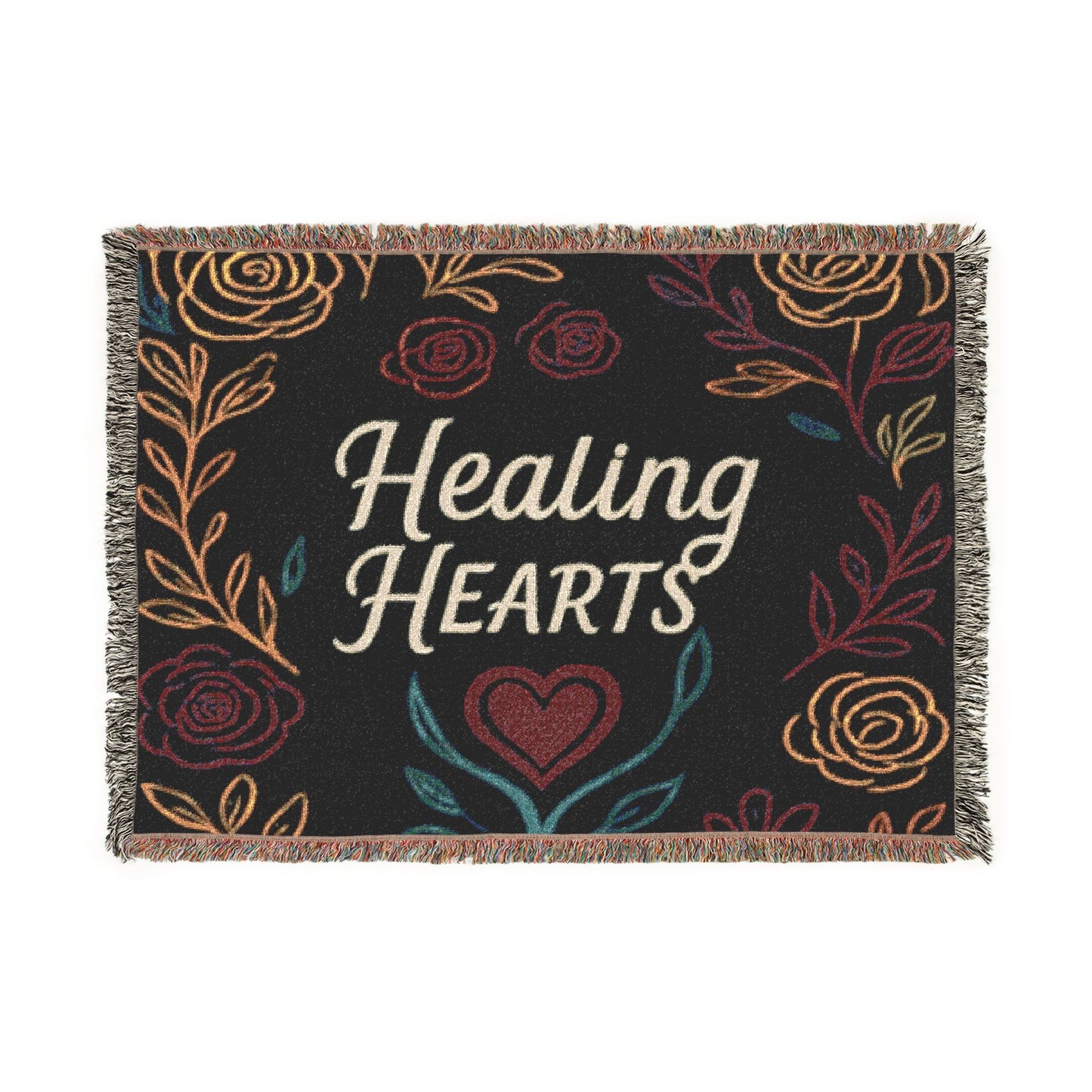 Healing Hearts Woven Blanket — Floral Comfort Throw