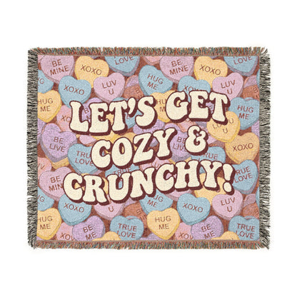 Let's Get Cozy & Crunchy Woven Blanket – Cute Candy-Heart Throw for Cozy Nights, Gifts & Valentine’s Decor