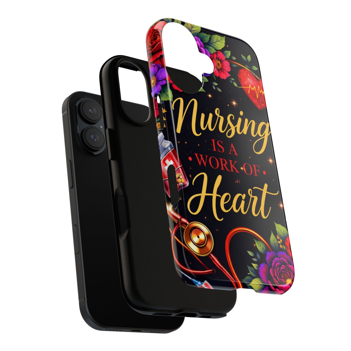 Nursing Is a Work of Heart Phone Case — Floral Stethoscope Tough Case