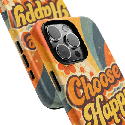 Retro 'Choose Happy' Phone Case — 70s Vibe Floral Protection