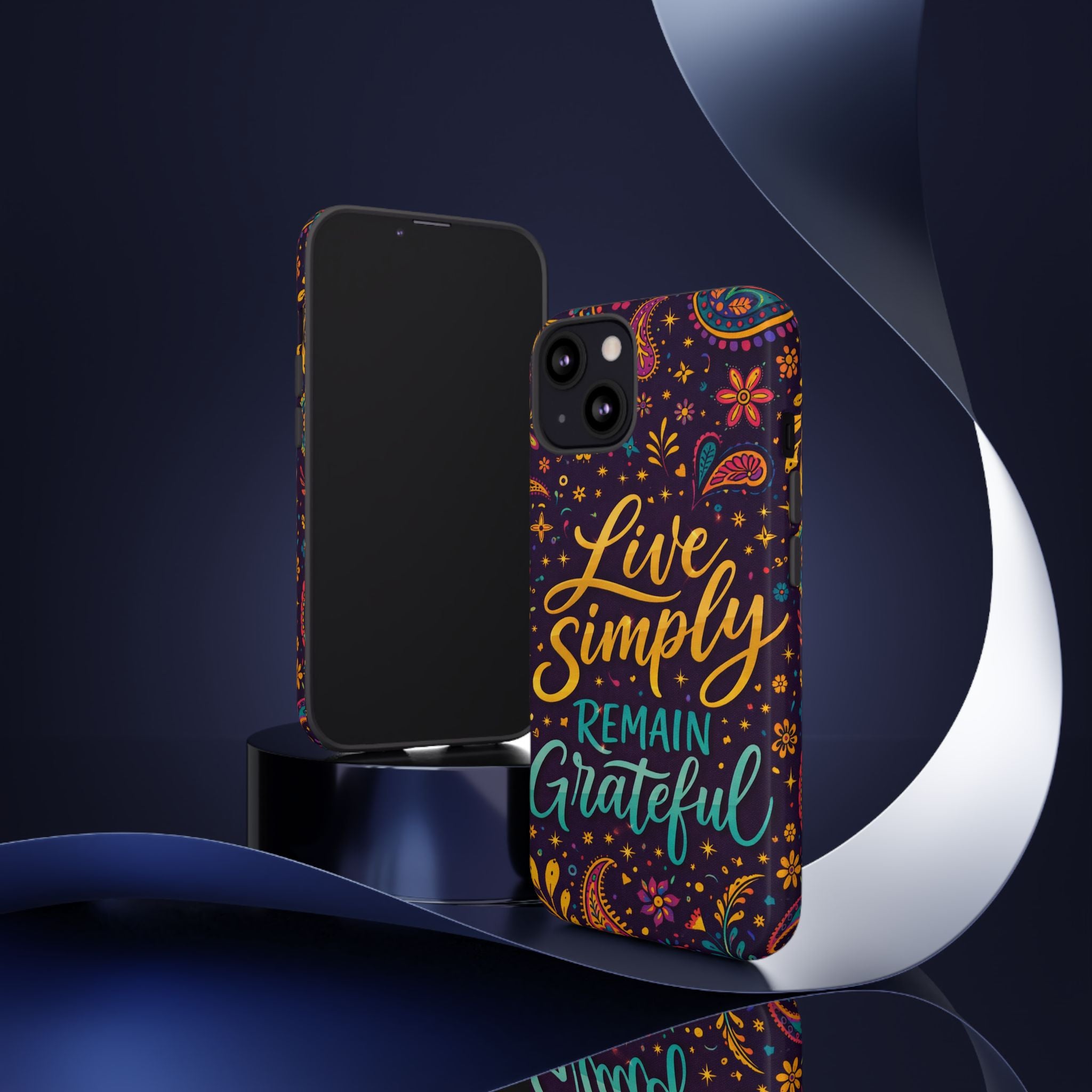 "Live Simply Remain Grateful" Floral Paisley Protective Cover Phone Case