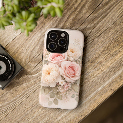 Floral Bouquet Tough Phone Case — Pink Rose Protective Cover