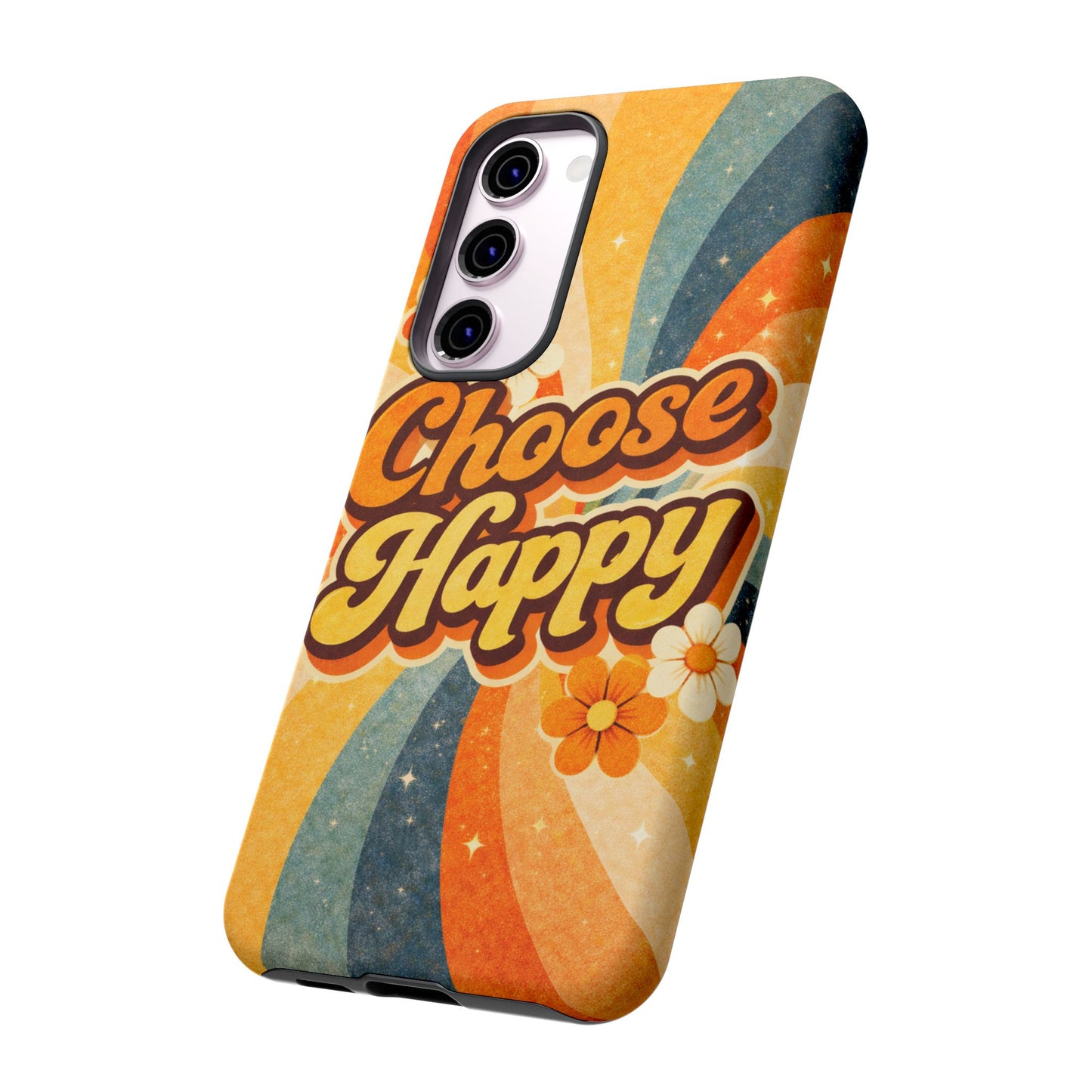 Retro 'Choose Happy' Phone Case — 70s Vibe Floral Protection