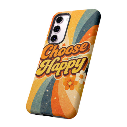 Retro 'Choose Happy' Phone Case — 70s Vibe Floral Protection