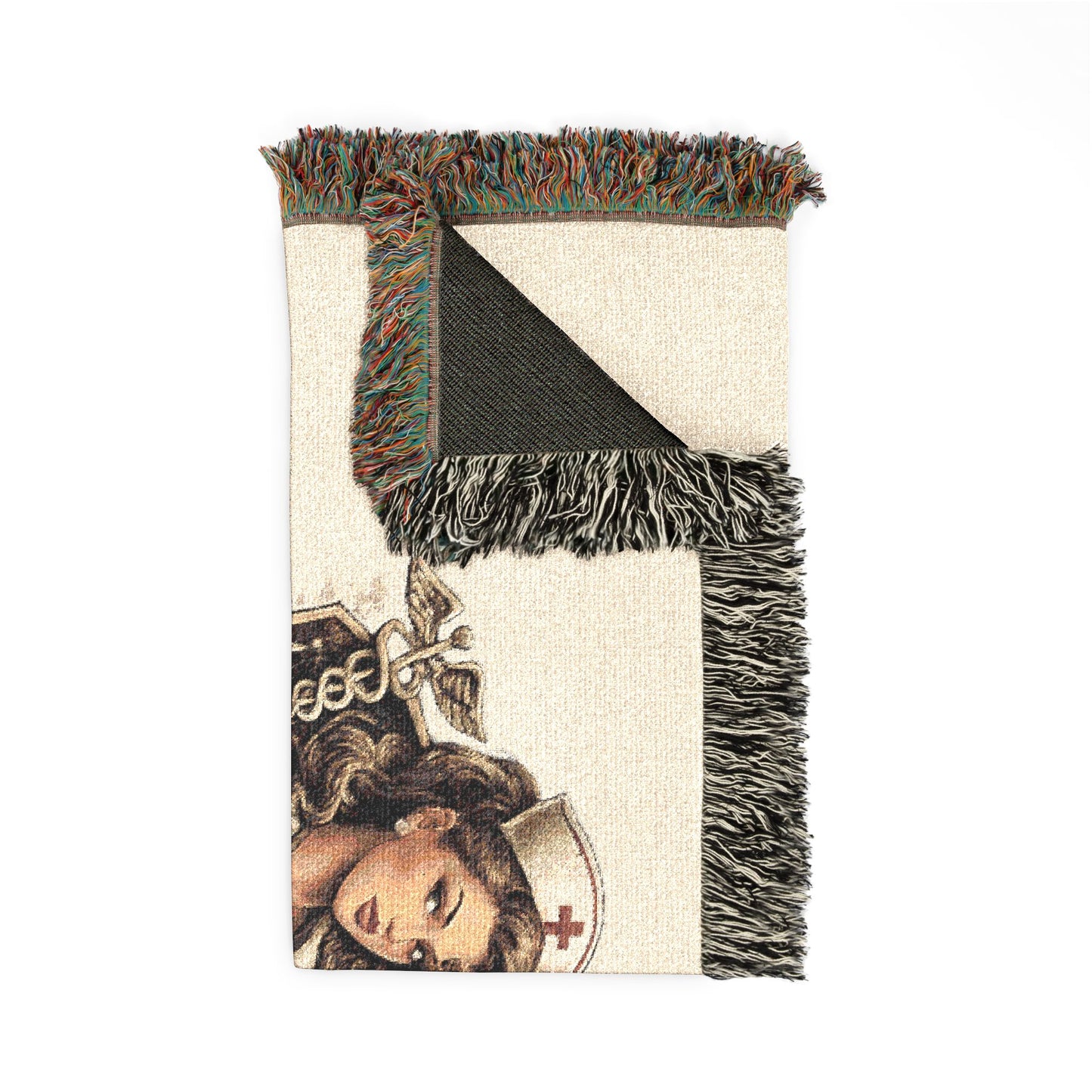 Nurse Pin-Up Woven Blanket — Retro Medical Patch Throw
