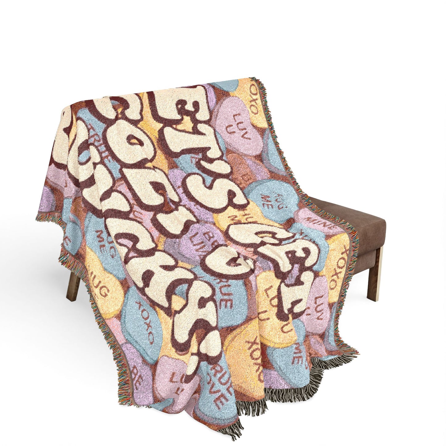 Let's Get Cozy & Crunchy Woven Blanket – Cute Candy-Heart Throw for Cozy Nights, Gifts & Valentine’s Decor