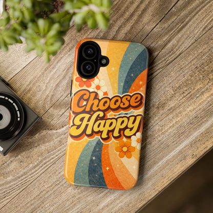 Retro 'Choose Happy' Phone Case — 70s Vibe Floral Protection