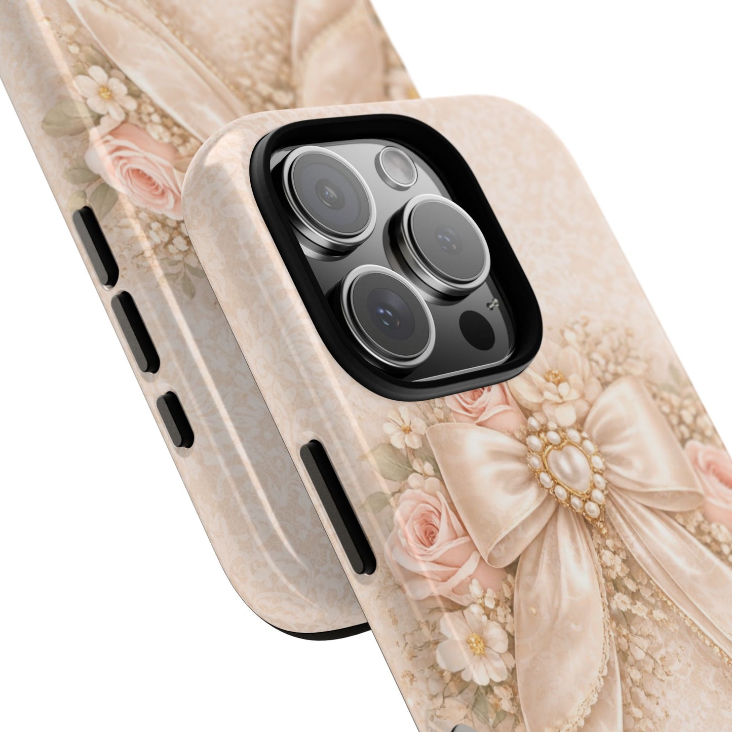 Vintage Pearl Bow Phone Case — Romantic Floral iPhone Cover