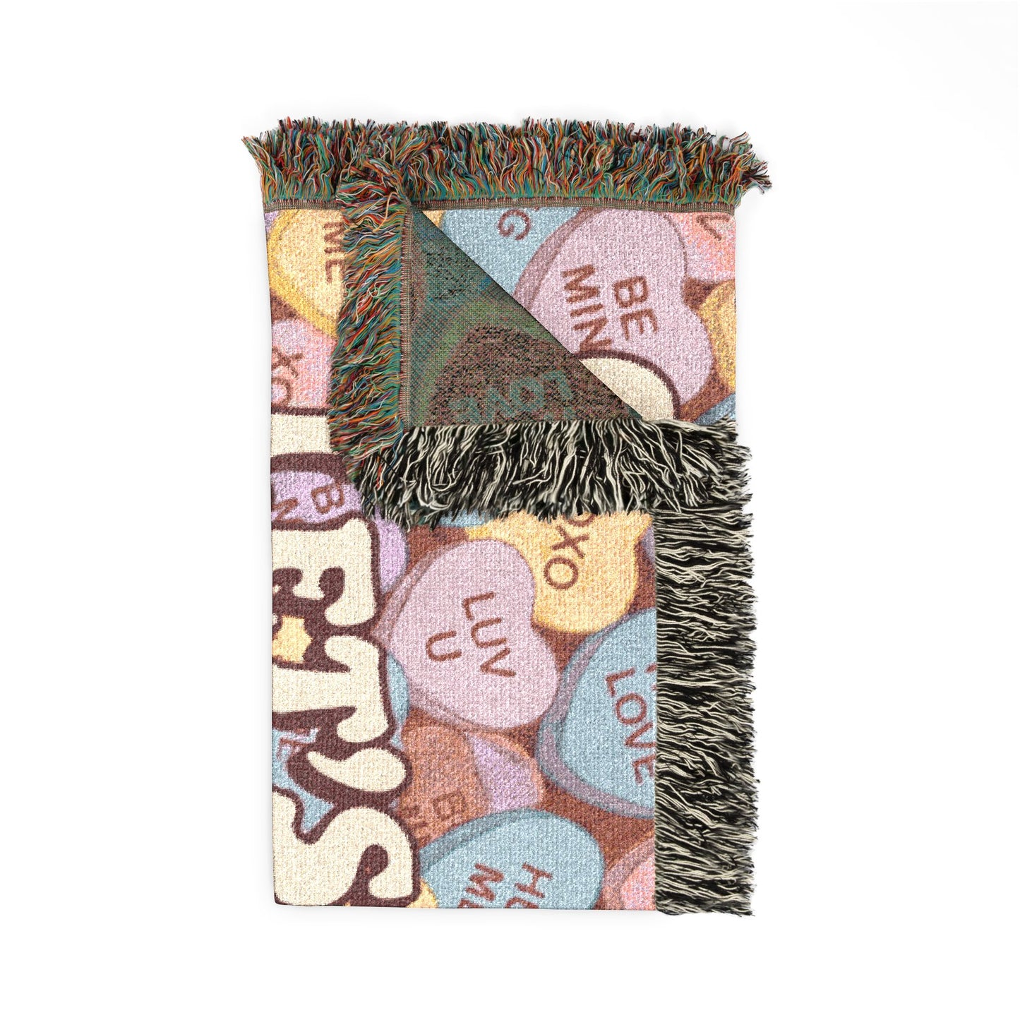 Let's Get Cozy & Crunchy Woven Blanket – Cute Candy-Heart Throw for Cozy Nights, Gifts & Valentine’s Decor