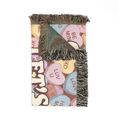 Let's Get Cozy & Crunchy Woven Blanket – Cute Candy-Heart Throw for Cozy Nights, Gifts & Valentine’s Decor