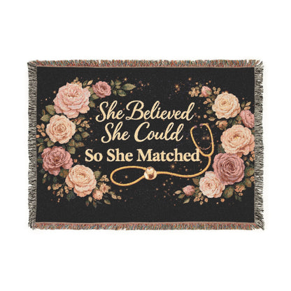 Woven Blanket: "She Believed She Could So She Matched" Floral Stethoscope Throw