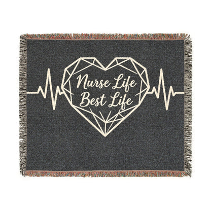 Nurse Life Best Life Woven Blanket — Heartbeat ECG Nurse Throw