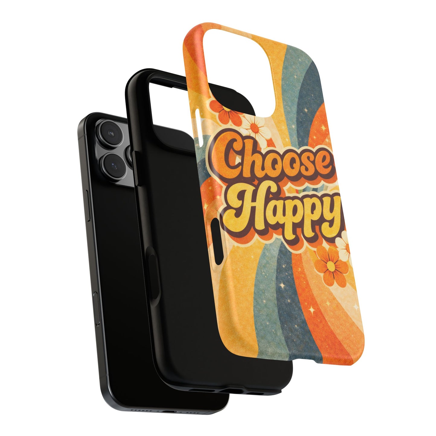 Retro 'Choose Happy' Phone Case — 70s Vibe Floral Protection