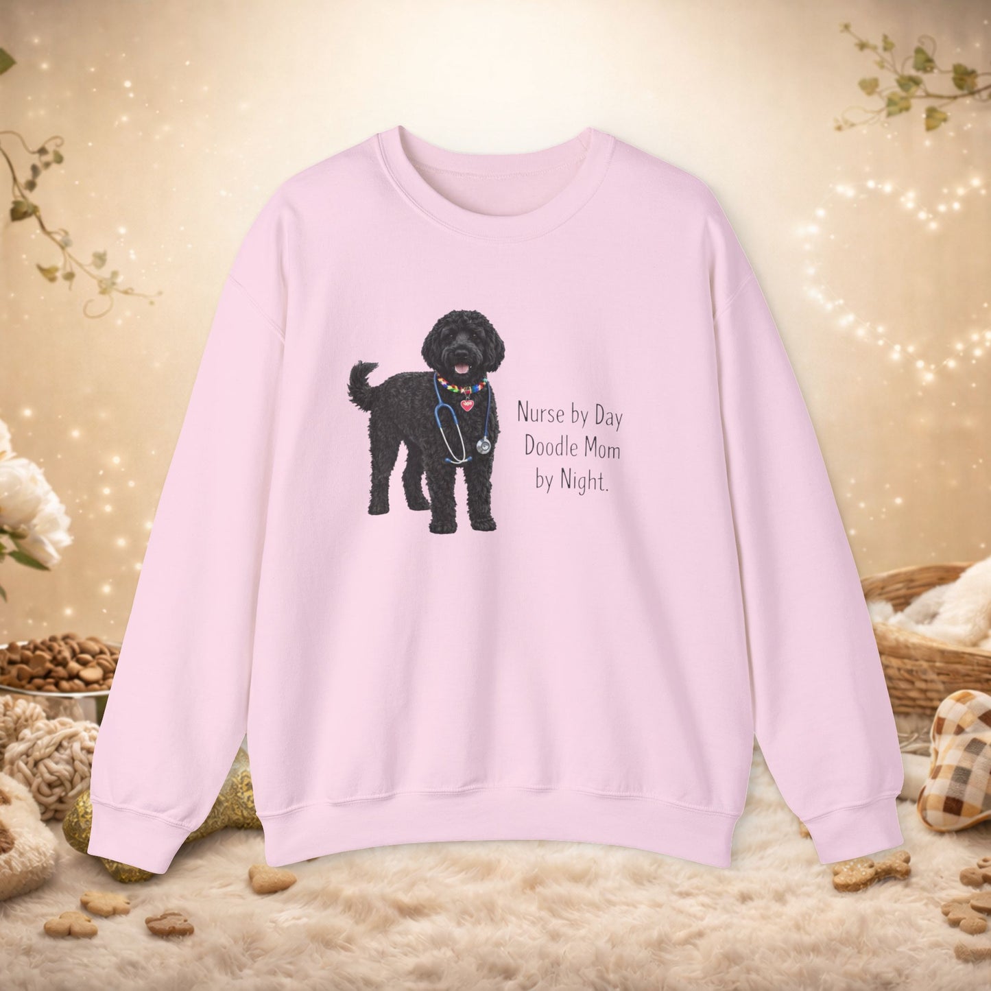 Nurse by Day Doodle Mom Sweatshirt — Black Doodle Dog Crewneck
