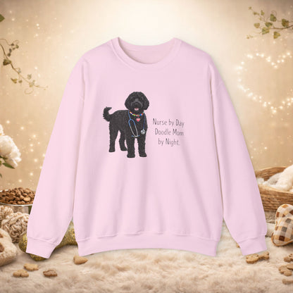 Nurse by Day Doodle Mom Sweatshirt — Black Doodle Dog Crewneck