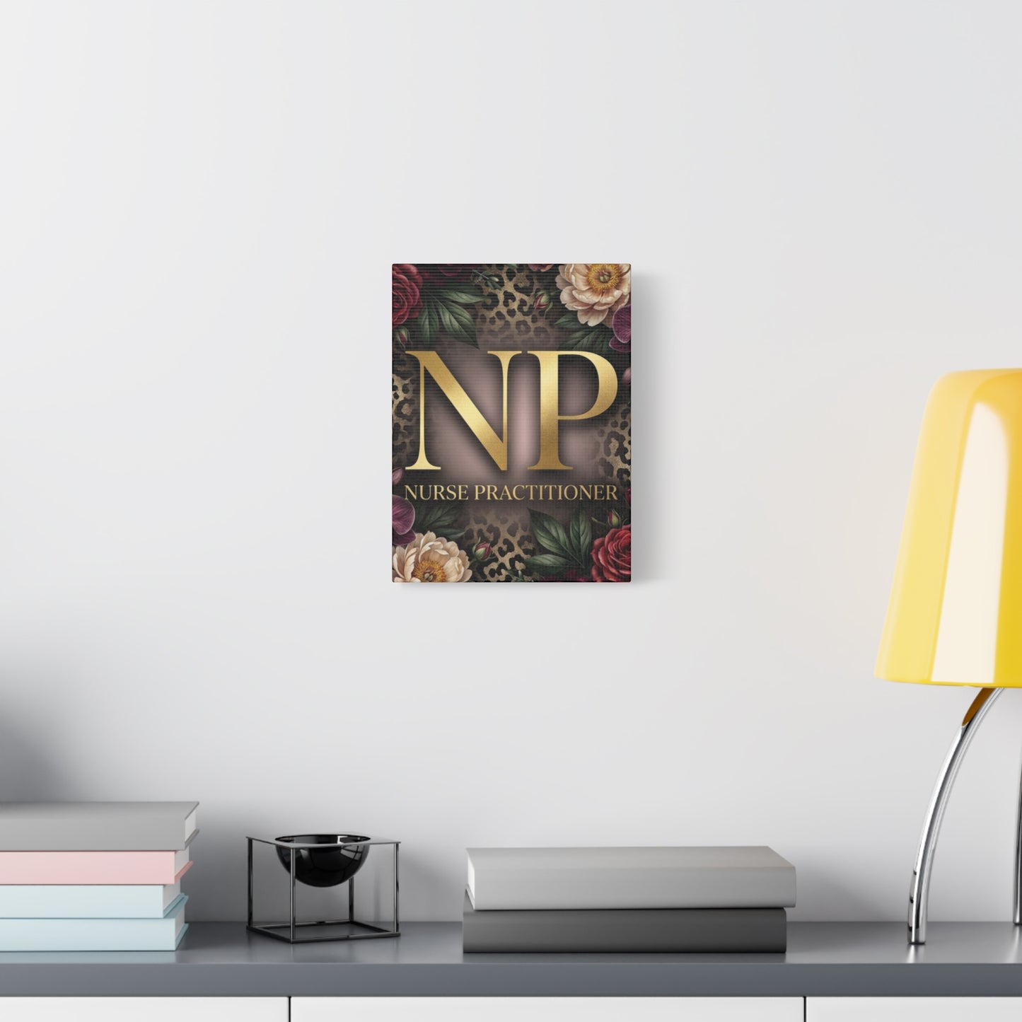 Nurse Practitioner NP Gold Leopard Floral Matte Canvas Wall Art