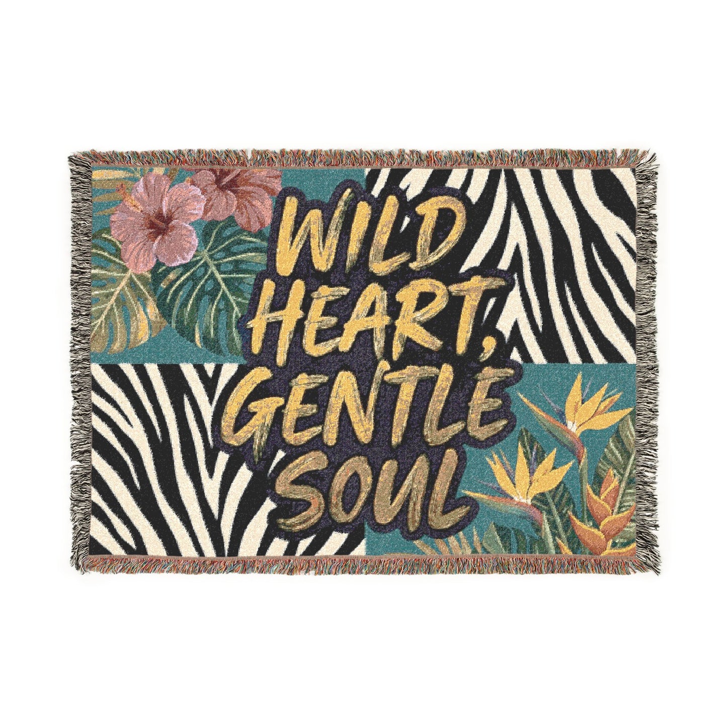 'Wild Heart, Gentle Soul' Tropical Zebra Throw / Woven Blanket —