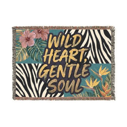 'Wild Heart, Gentle Soul' Tropical Zebra Throw / Woven Blanket —