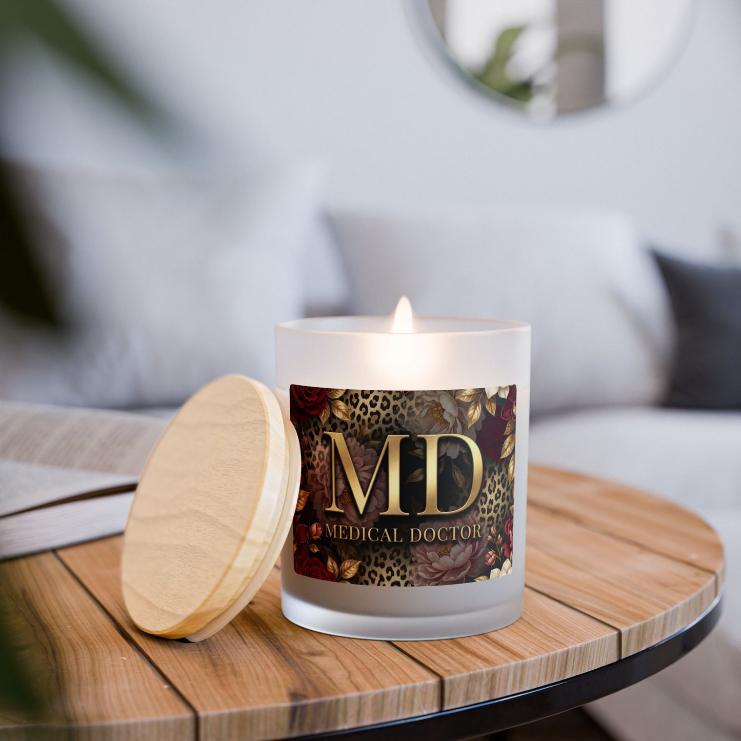Medical Doctor Candle — Floral Leopard Frosted Glass Scented Candle (11 oz)