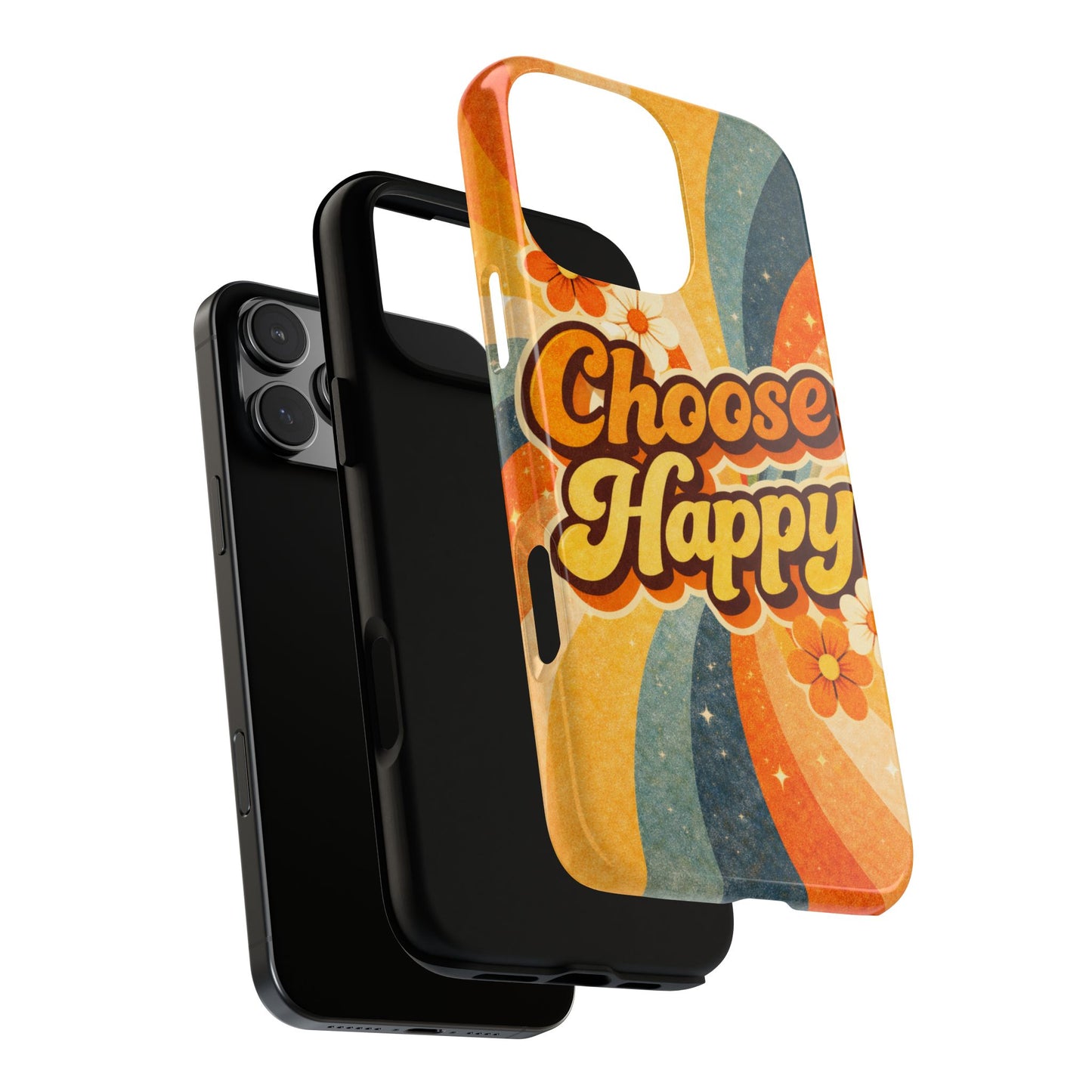 Retro 'Choose Happy' Phone Case — 70s Vibe Floral Protection