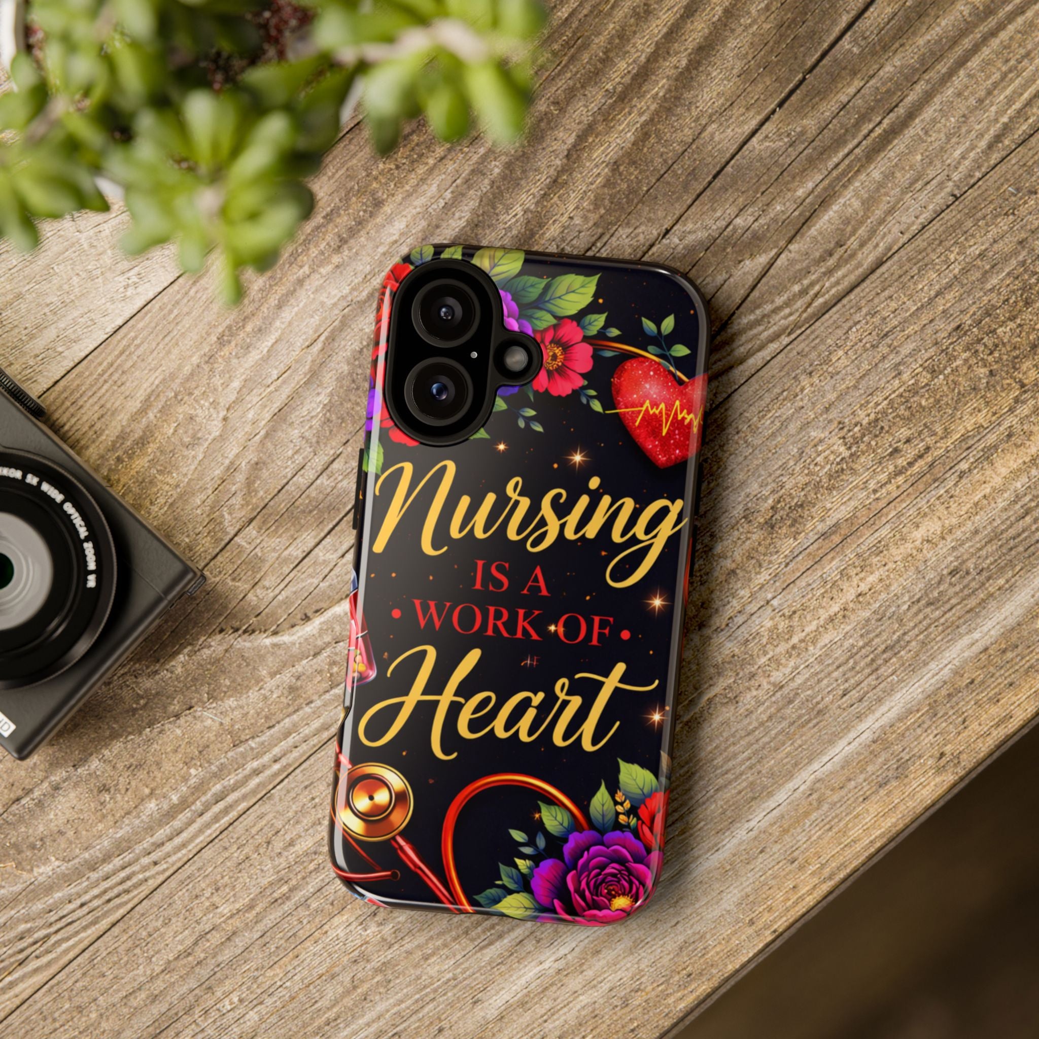 Nursing Is a Work of Heart Phone Case — Floral Stethoscope Tough Case