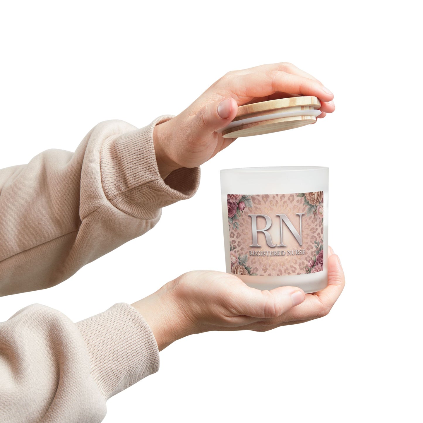 RN Registered Nurse Candle — Floral Leopard Frosted Glass 11oz