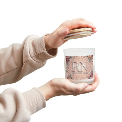 RN Registered Nurse Candle — Floral Leopard Frosted Glass 11oz