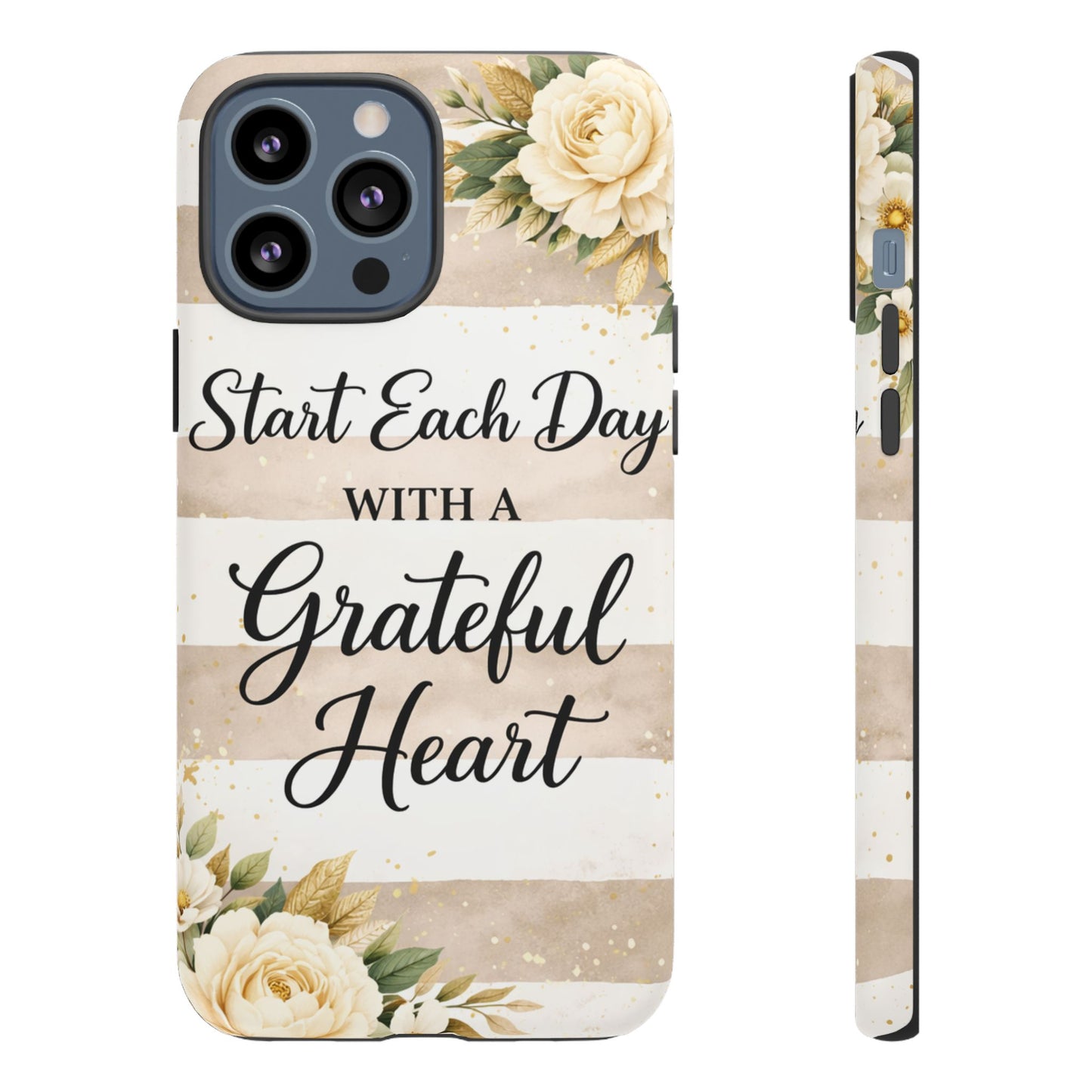 Grateful Heart Tough Case — Floral Striped Protective Phone Case