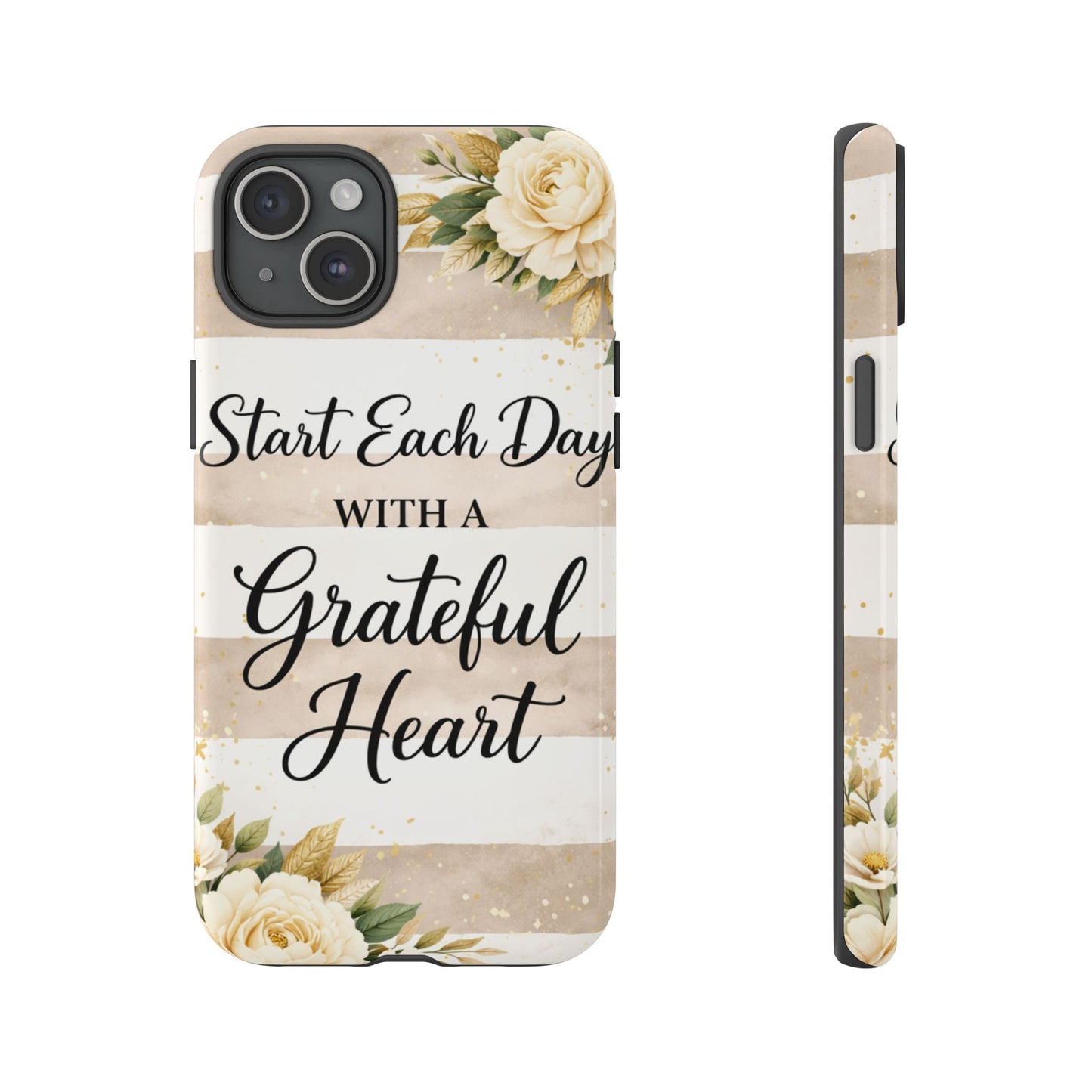Grateful Heart Tough Case — Floral Striped Protective Phone Case