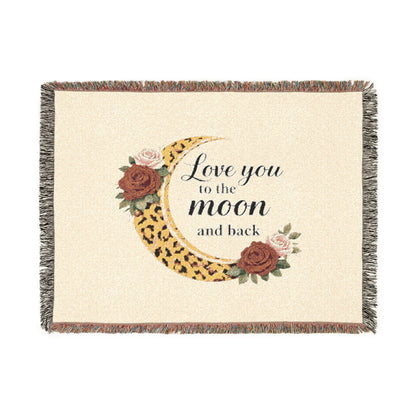 Love You to the Moon Woven Blanket — Cozy Floral Crescent Moon Throw