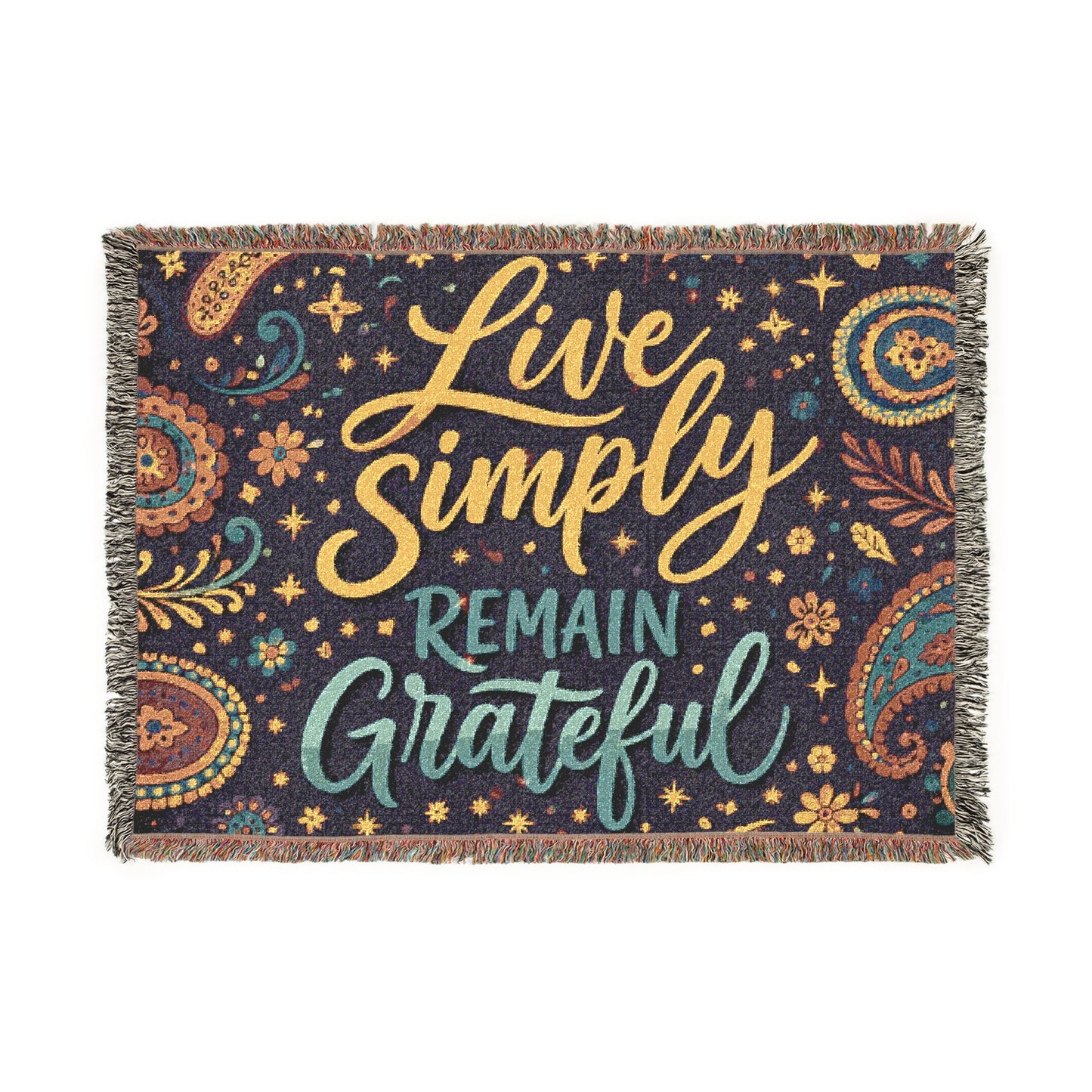 Live Simply Remain Grateful Woven Blanket — Inspirational Boho Throw
