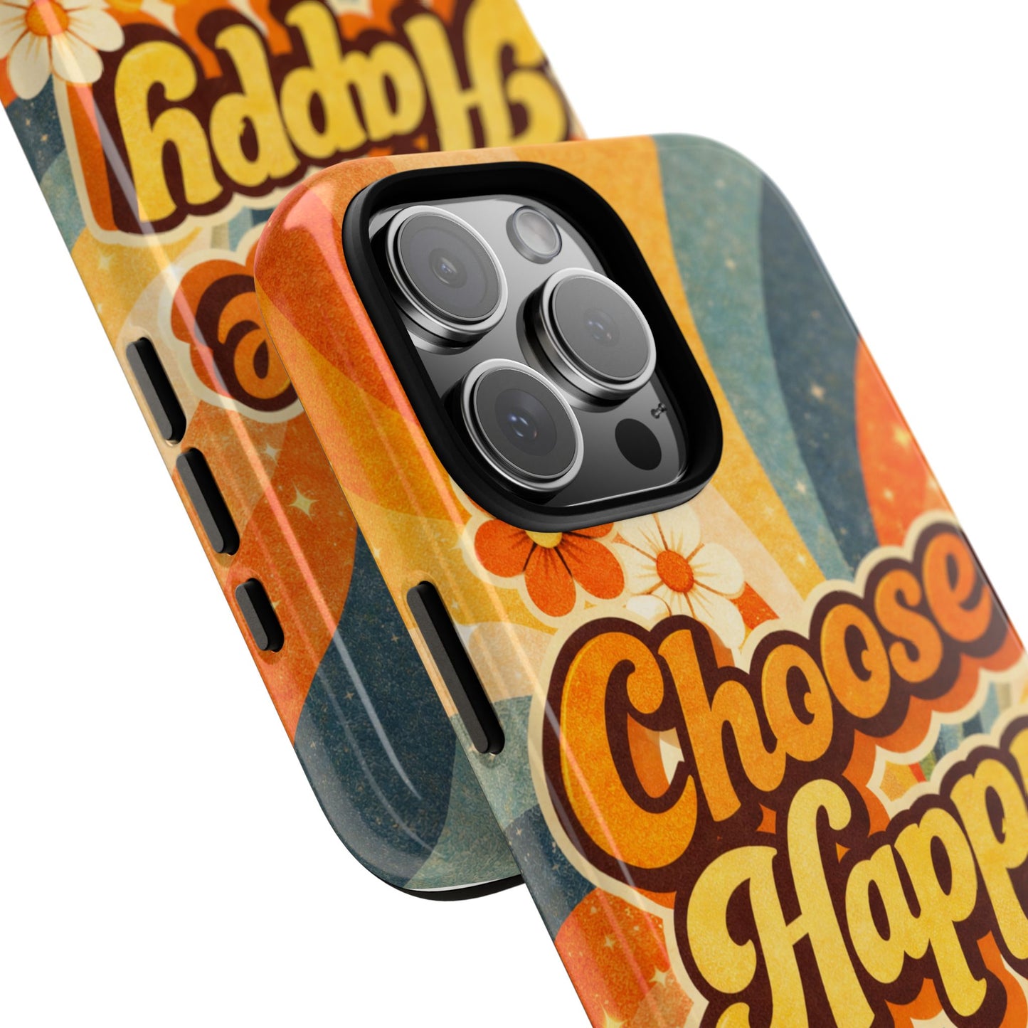 Retro 'Choose Happy' Phone Case — 70s Vibe Floral Protection