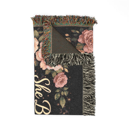 Woven Blanket: "She Believed She Could So She Matched" Floral Stethoscope Throw