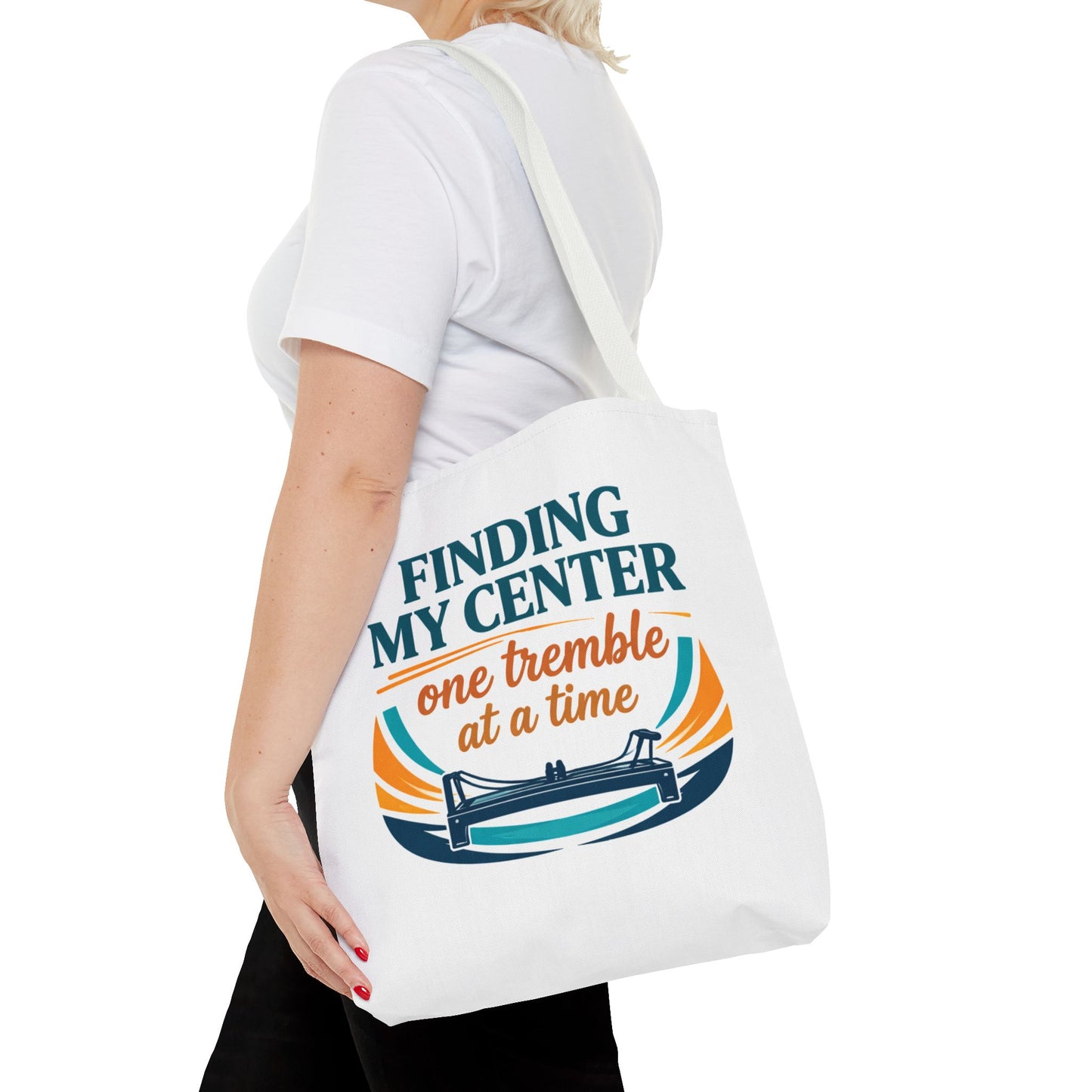 Finding My Center Pilates Tote Bag — “Finding My Center One Tremble at a Time”