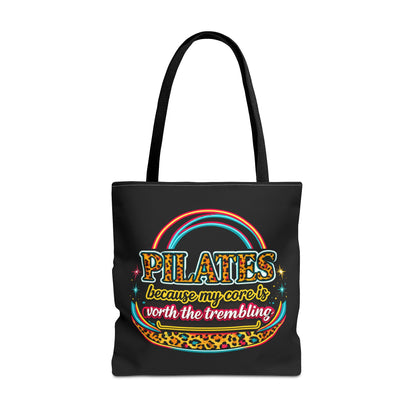Pilates because my core is worth the trembling" Leopard Retro Design Pilates Tote Bag