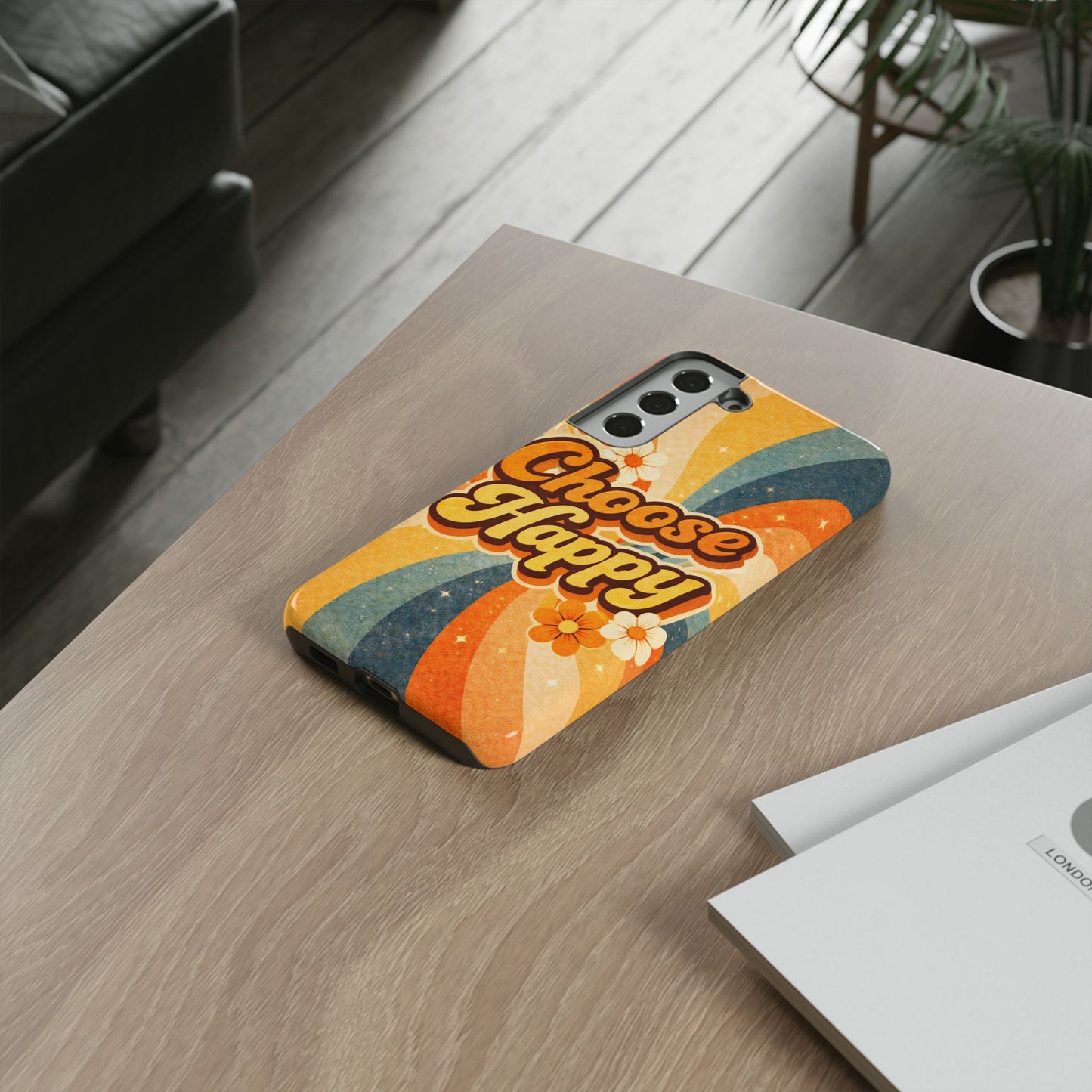 Retro 'Choose Happy' Phone Case — 70s Vibe Floral Protection
